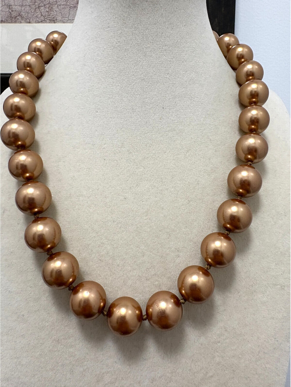 Vintage Classy Golden Brown Glass Pearl Necklace 16" - 19"